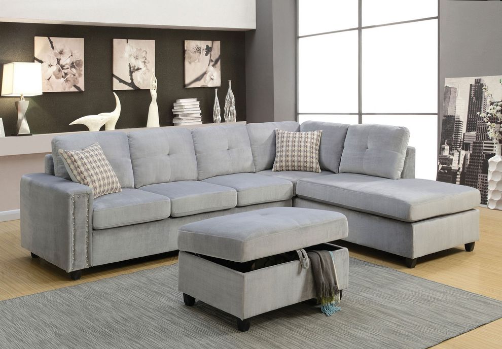 Gray velvet reversible sectional sofa by Acme
