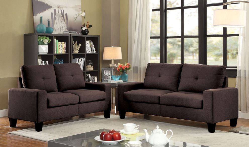 Chocolate linen affordable sofa + loveseat set by Acme