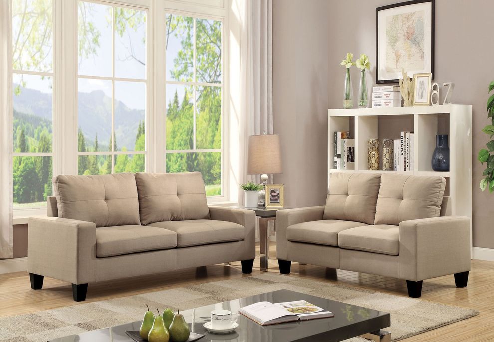 Beige linen affordable sofa + loveseat set by Acme