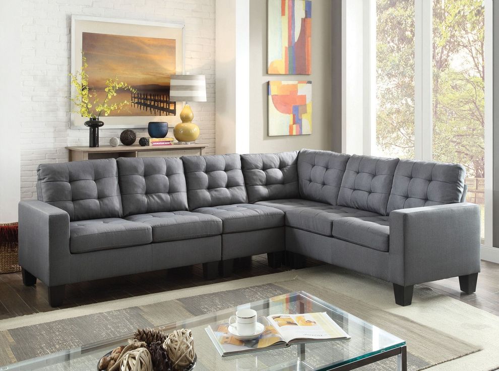 Gray linen fabric 4pcs sectional sofa by Acme
