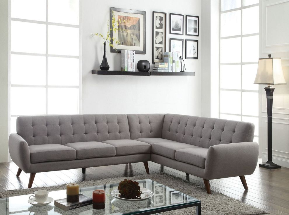 Light gray linen mid-century design sectional by Acme
