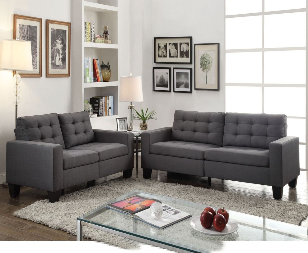 Gray linen casual style sofa by Acme