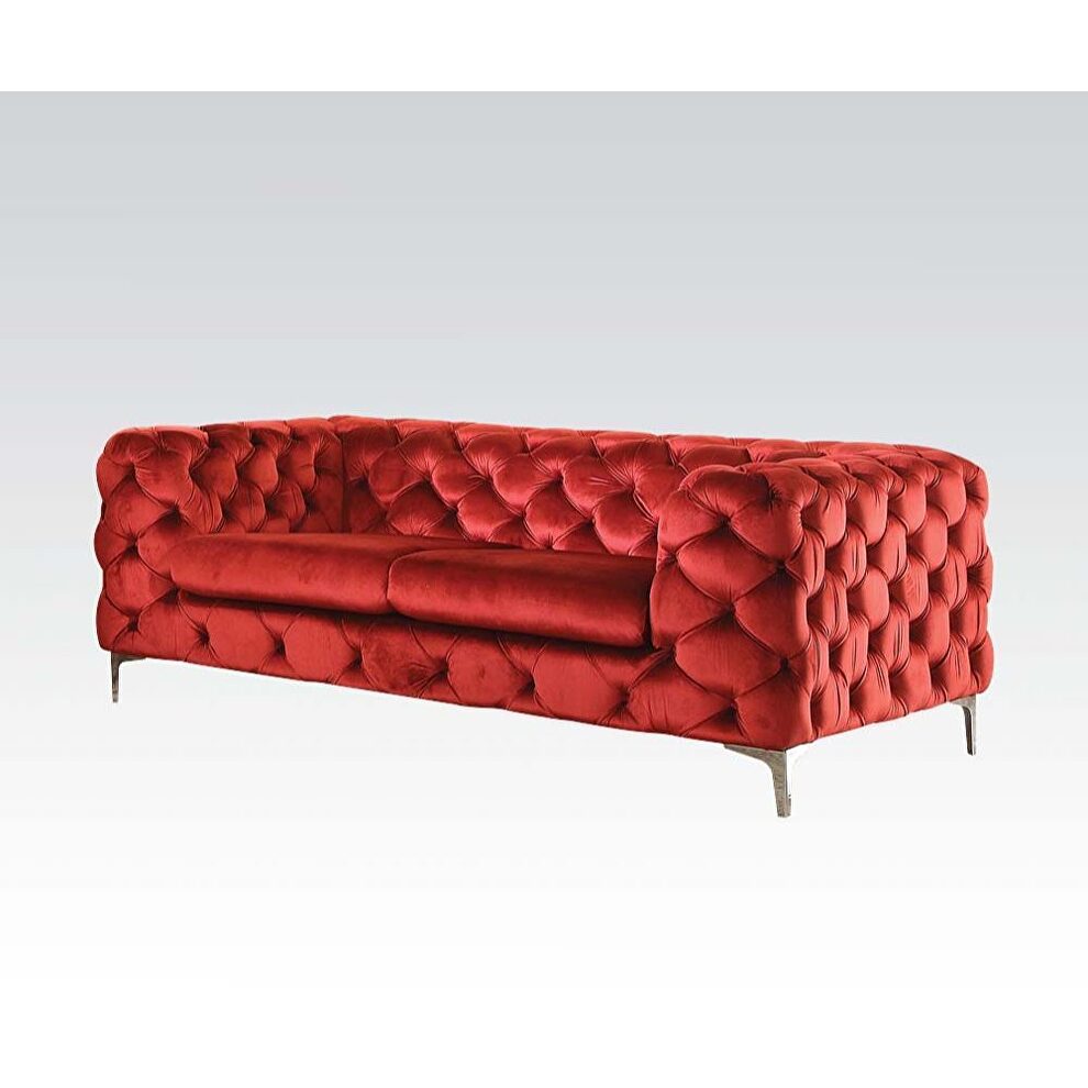 Red velvet fabric living room loveseat by Acme