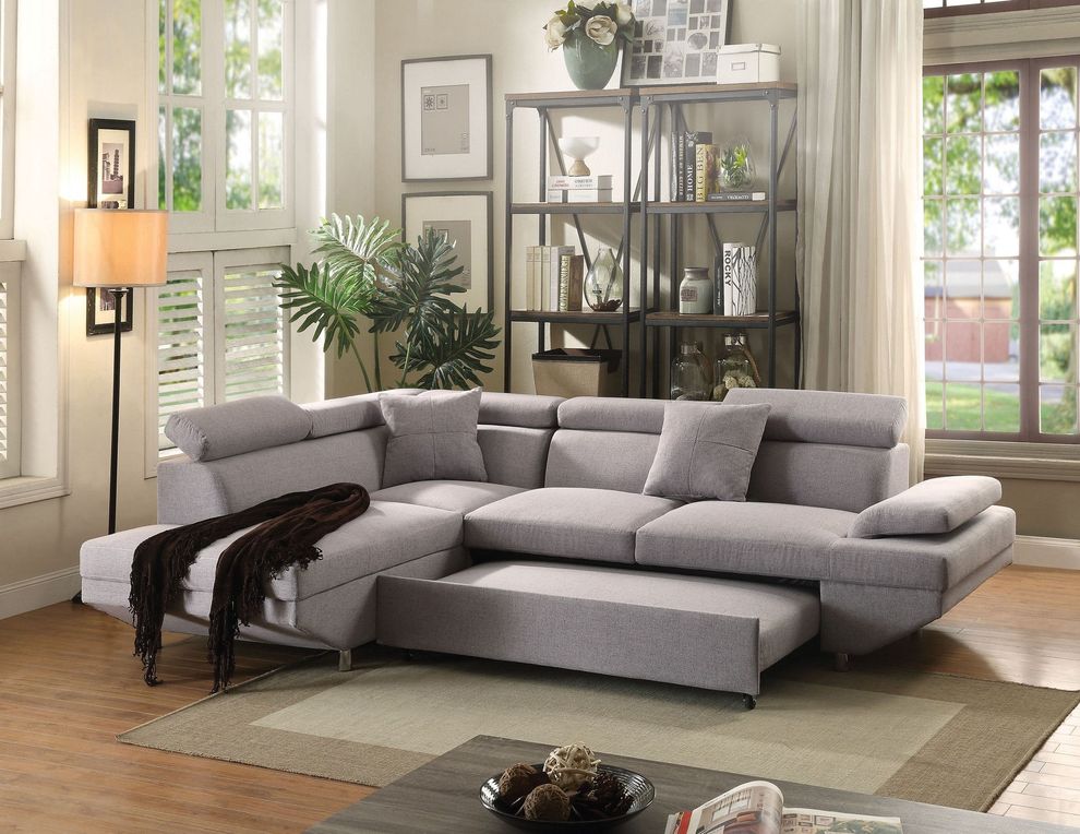 Gray fabric sectional sofa w/ pull-out sleeper by Acme