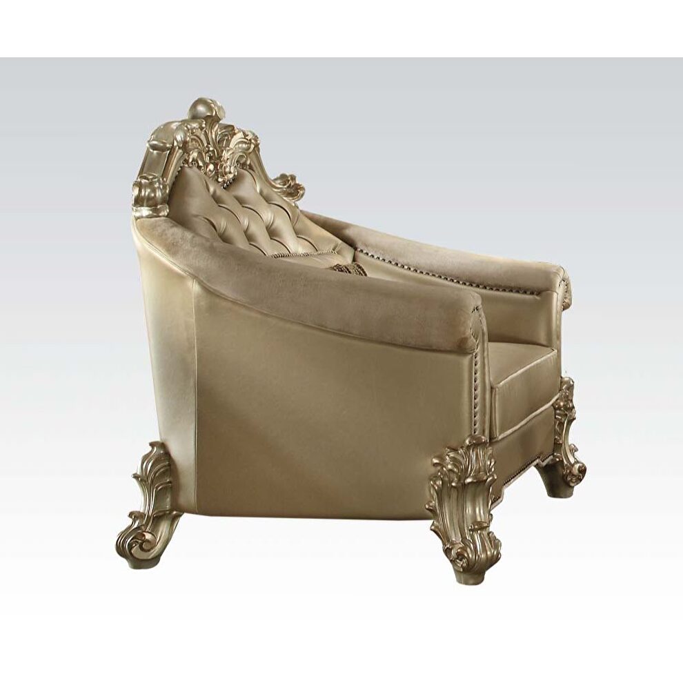 Gold patina finish bone pu tufted chair by Acme