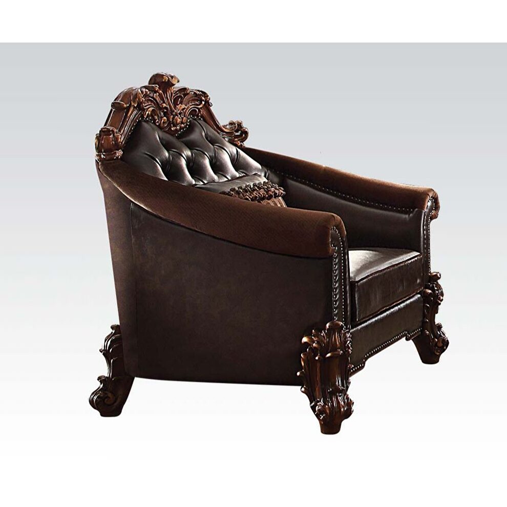 Cherry 2 tone dark brown pu tufted chair by Acme