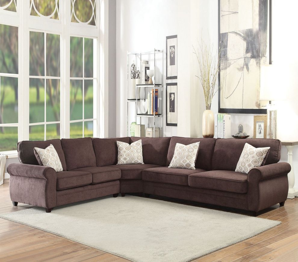 Chocolate chenille sectional w/ pull-out sleeper by Acme