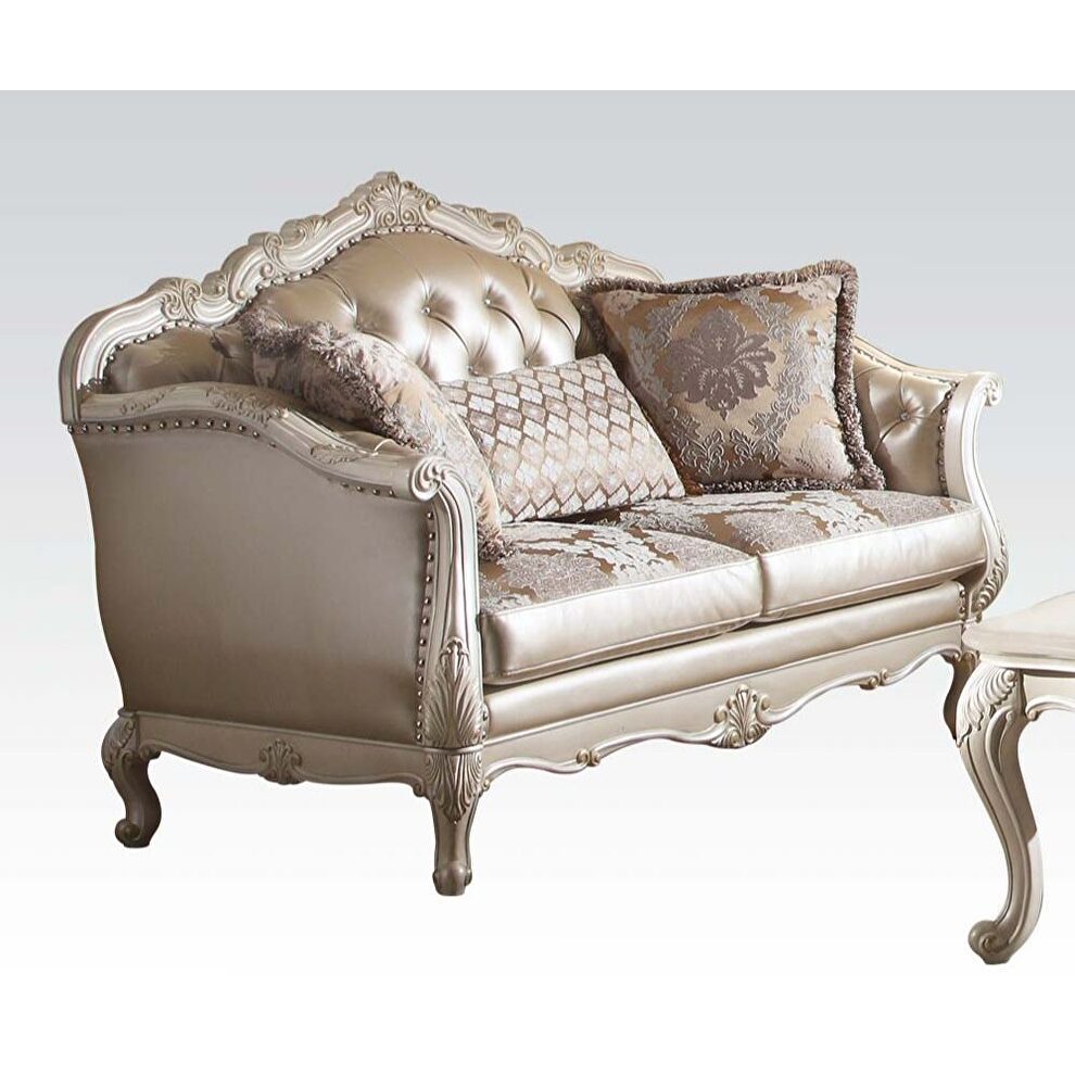 Pearl white / rose gold fabric traditional loveseat by Acme