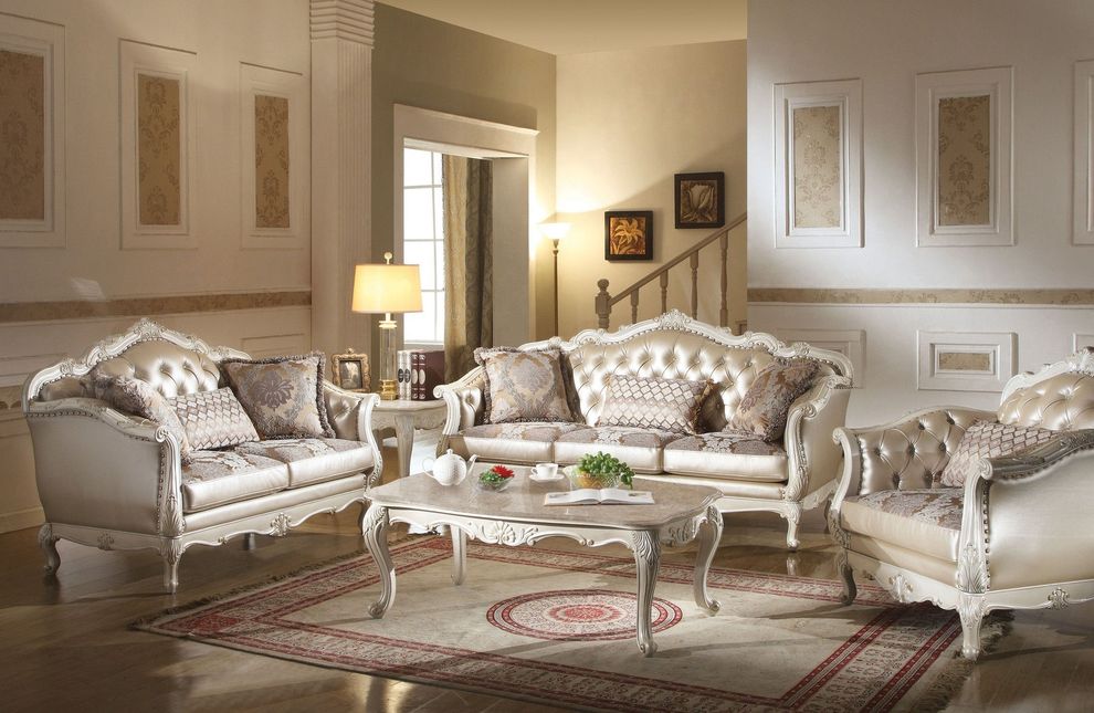 Pearl white / rose gold fabric traditional sofa by Acme