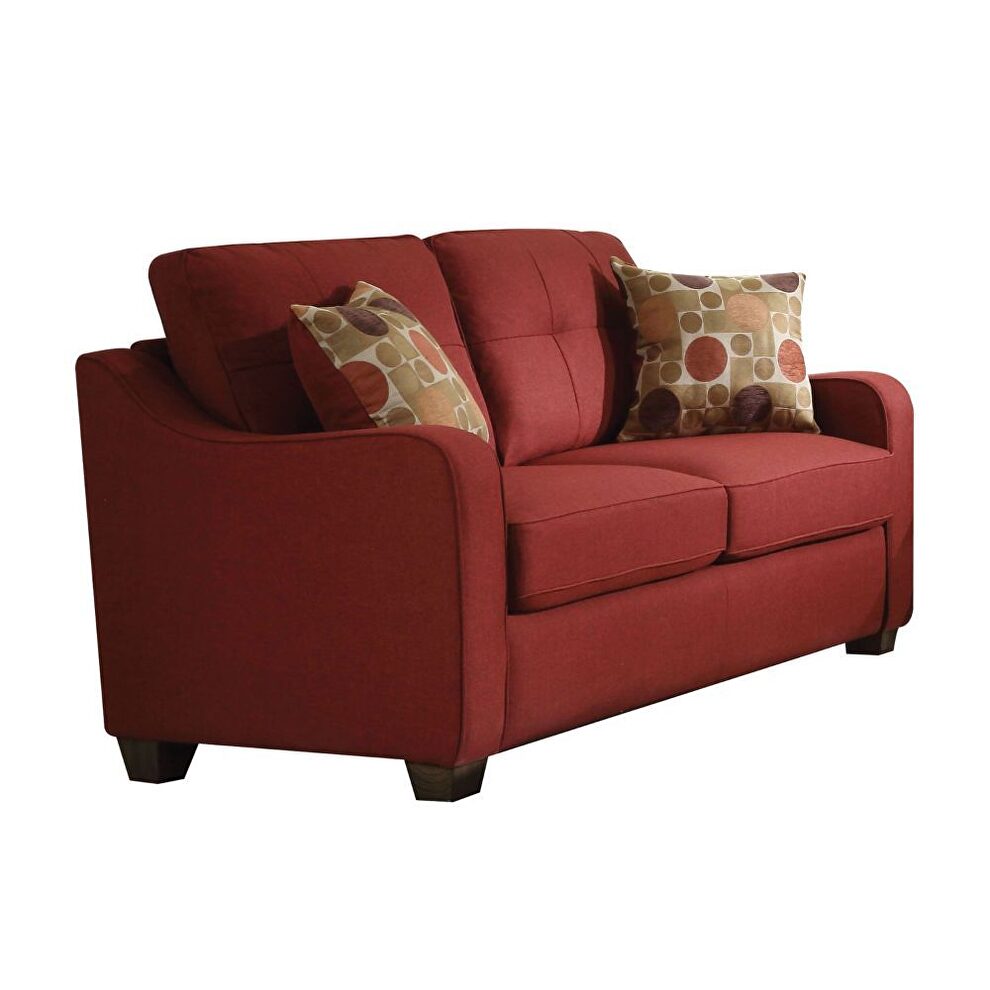 Casual style red linen fabric loveseat by Acme