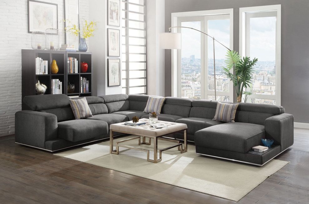 Contemporary gray fabric low-profile sectional by Acme