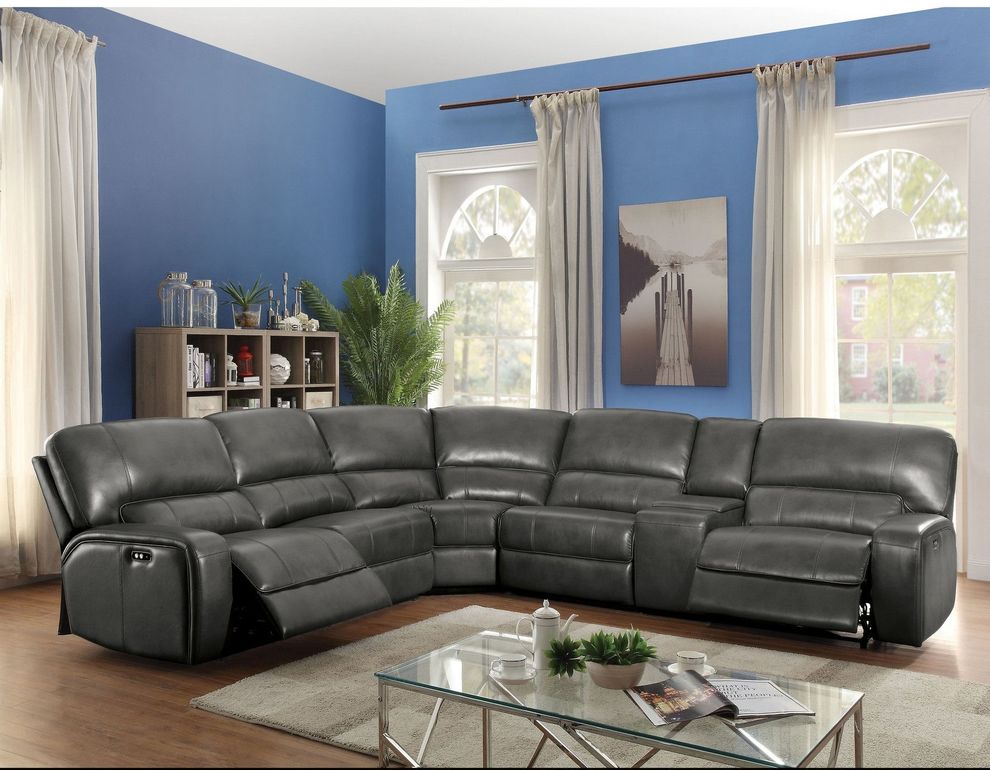 Gray leather aire power recliner sectional by Acme