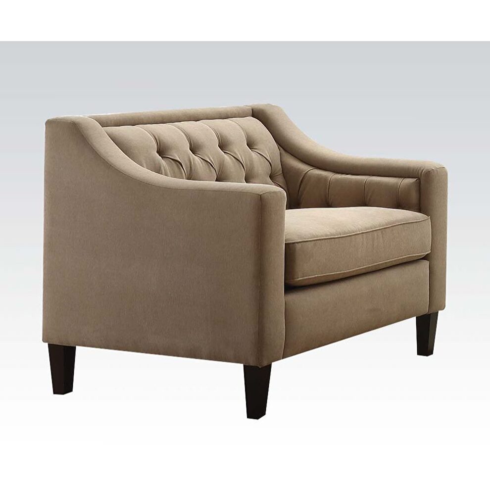 Beige fabric button tufted back chair by Acme