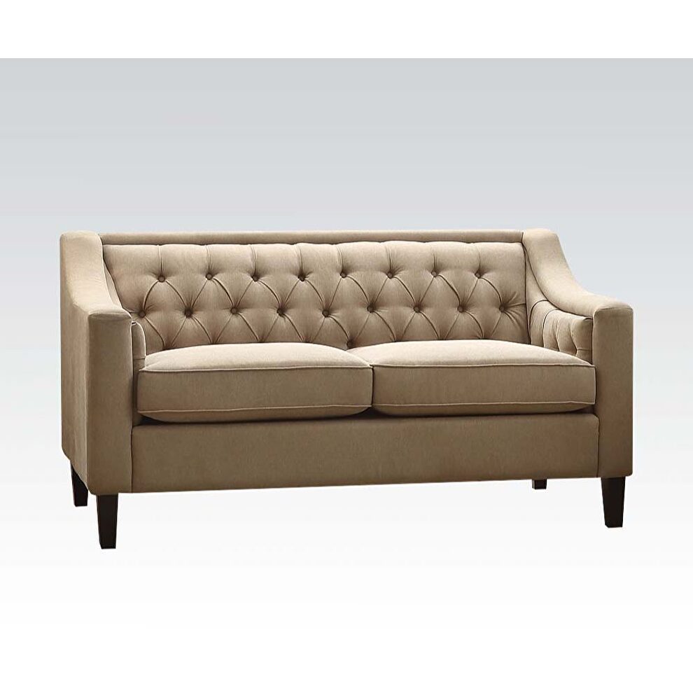 Beige fabric button tufted back loveseat by Acme