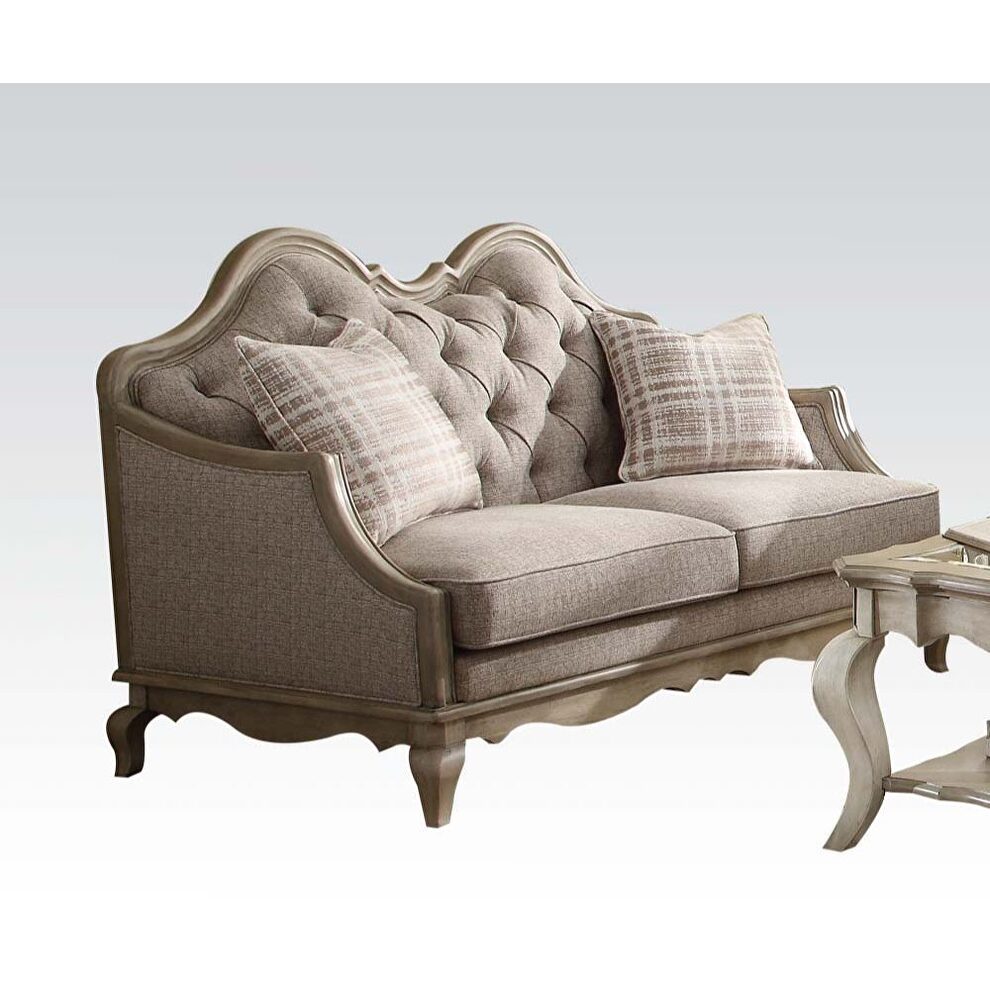 Antique taupe finish / beige fabric classic loveseat by Acme