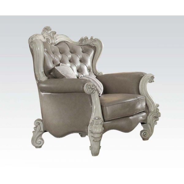 Silver pu w/ antique platinum classic style chair by Acme