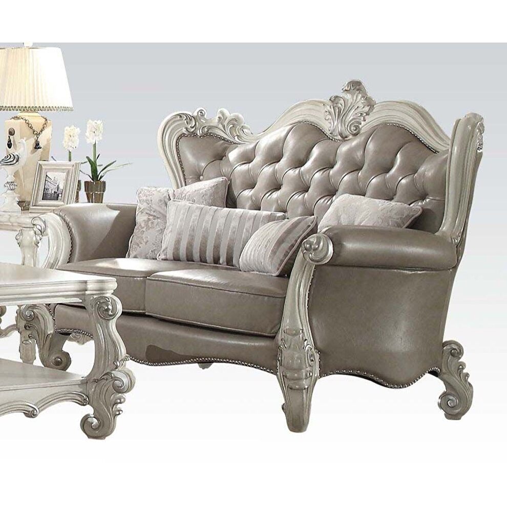 Silver pu w/ antique platinum classic style loveseat by Acme