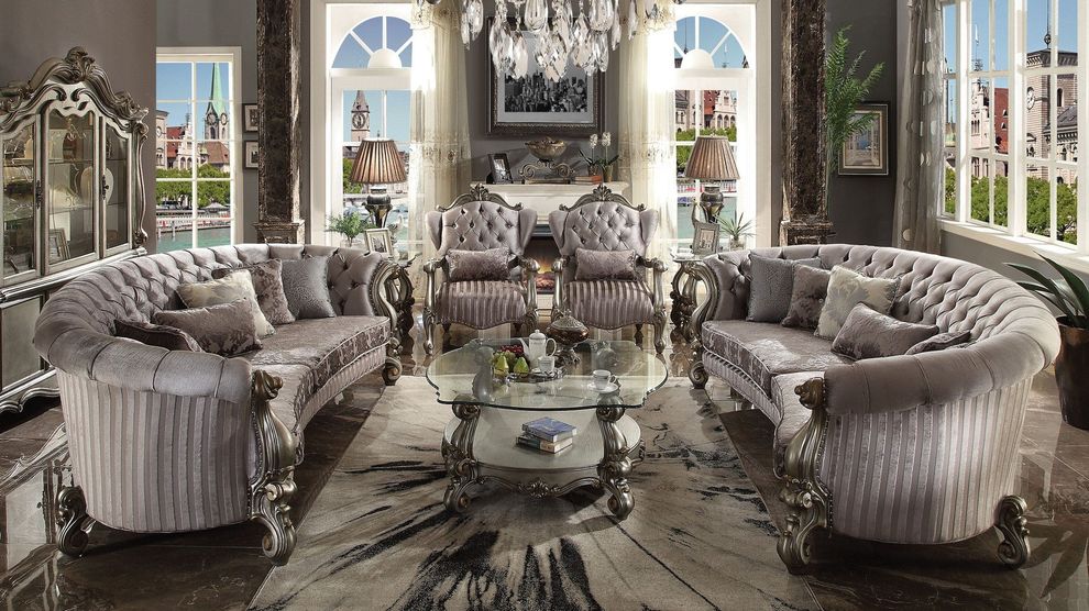 Velvet/platinum antique finish sofa by Acme