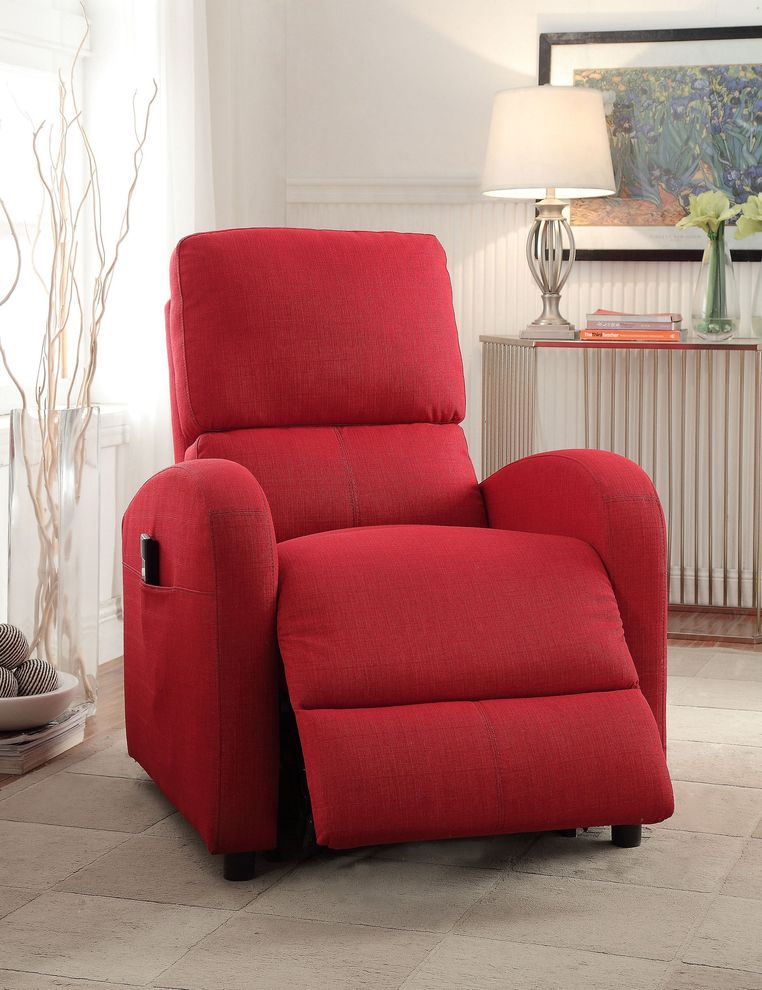 Red fabric recliner chair w/ power lift by Acme