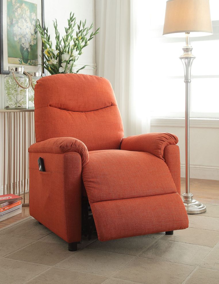 Orange fabric recliner chair w/ power lift by Acme