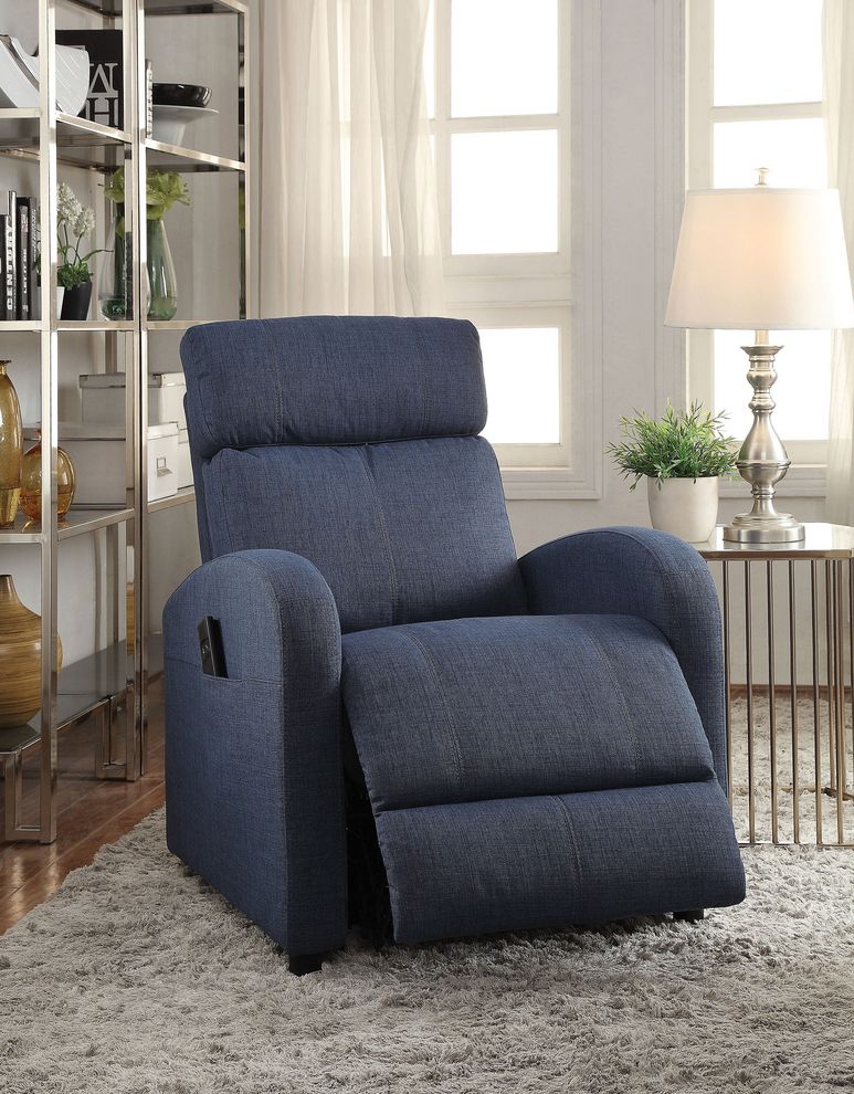 Blue fabric recliner chair w/ power lift by Acme