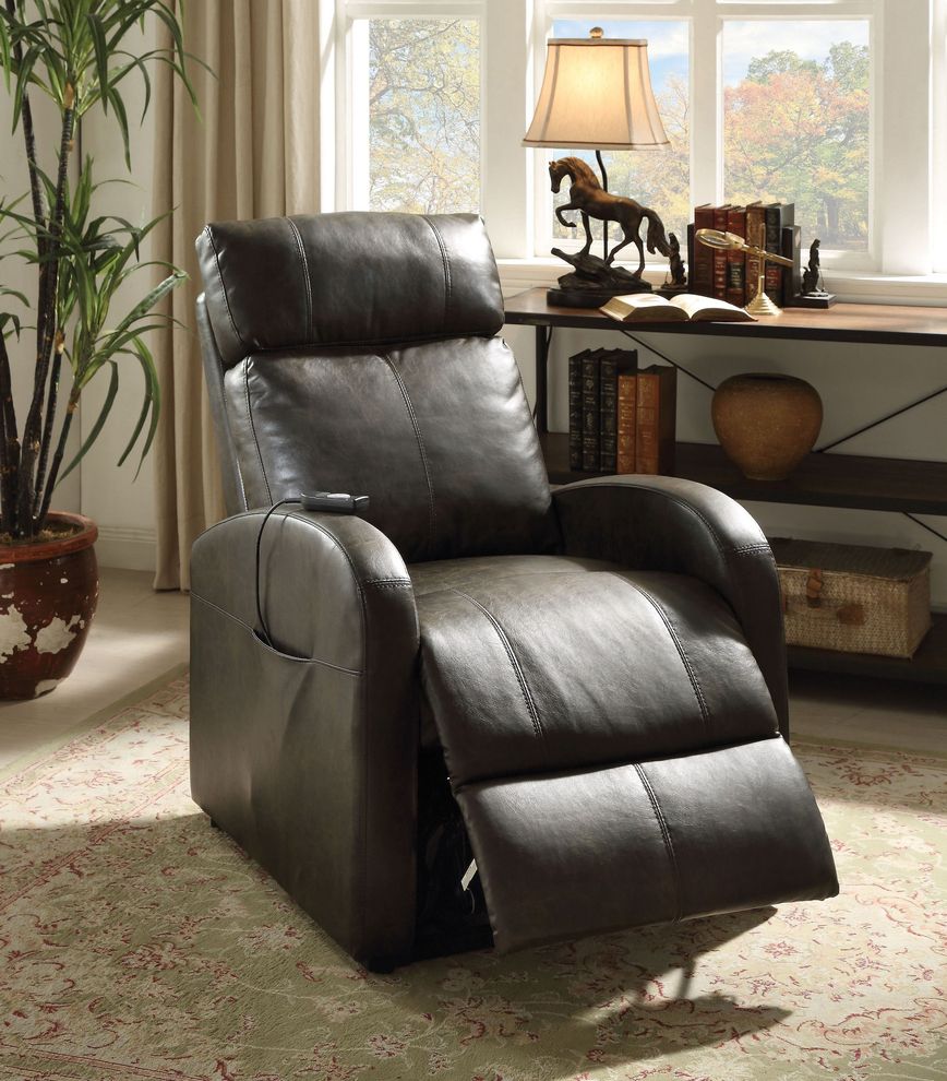 Dark gray pu leather power recliner chair by Acme