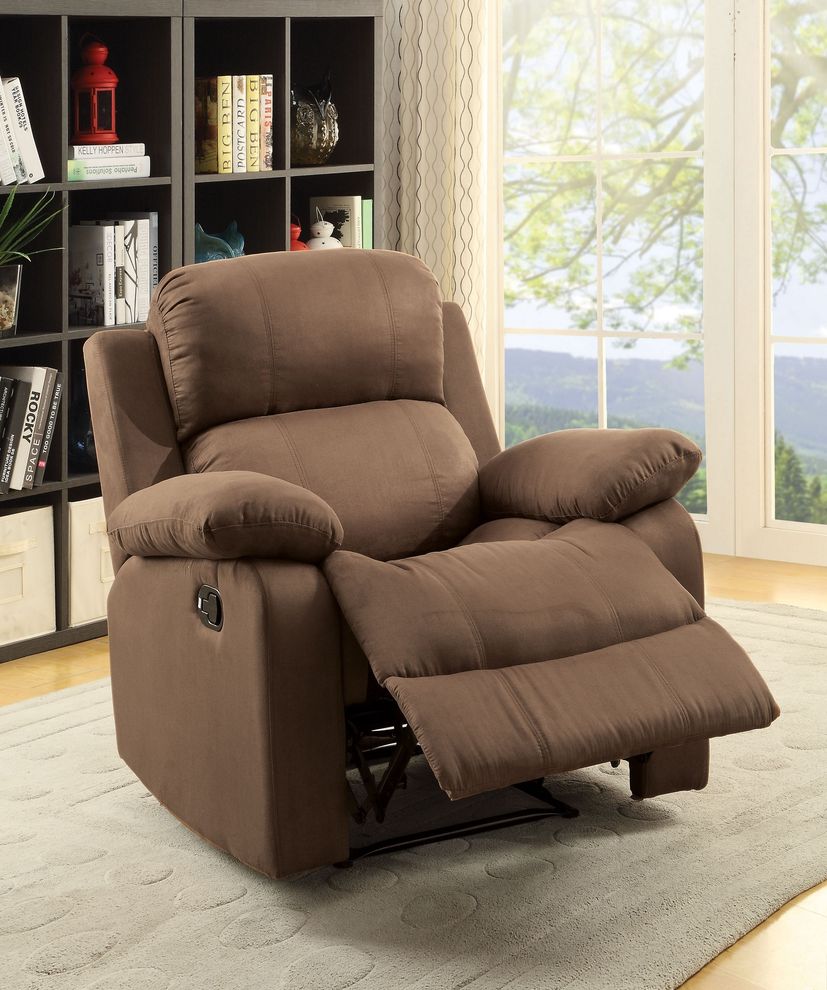 Chocolate microfiber recliner chair by Acme