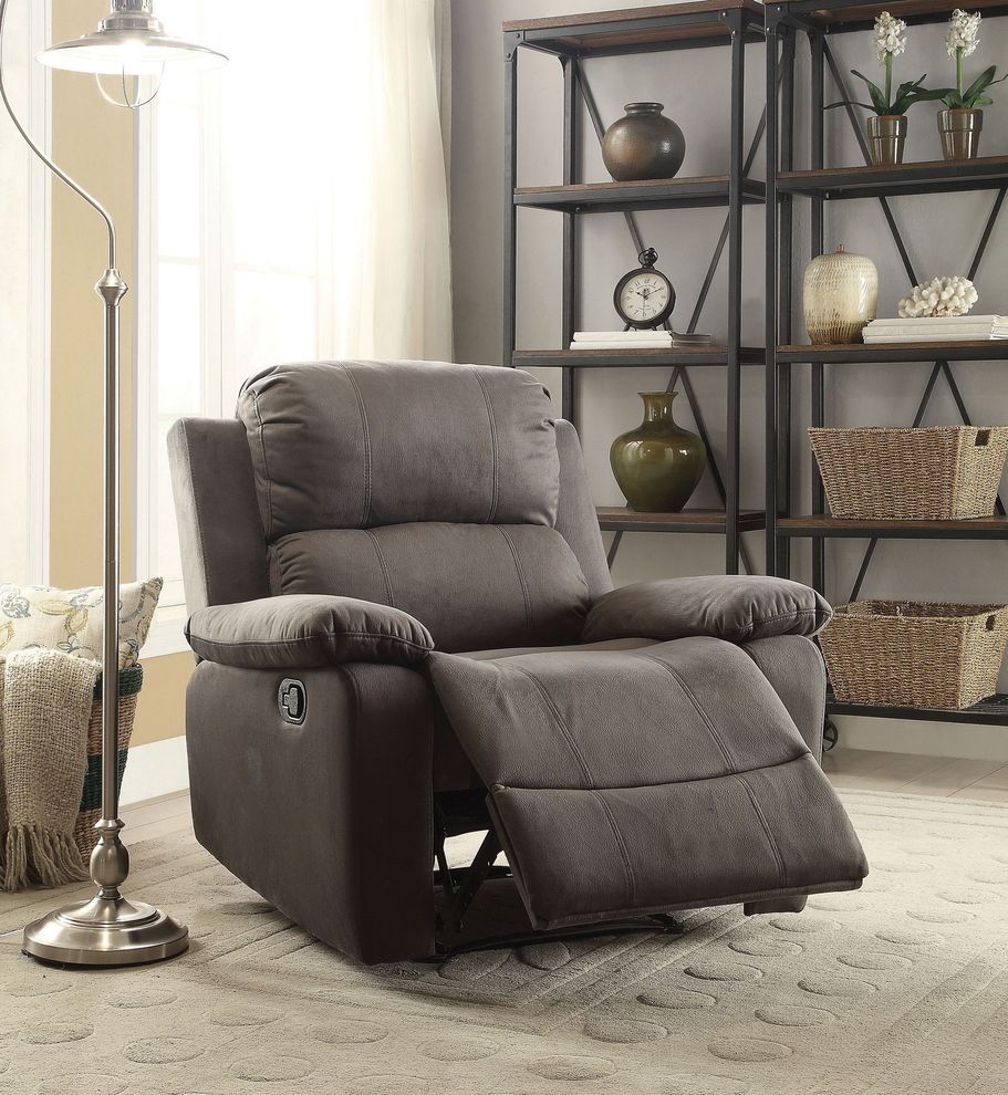 Polished micriofiber recliner chair in charcoal by Acme
