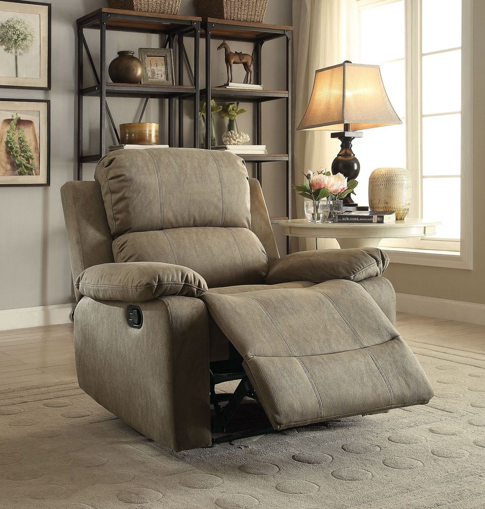 Polished micriofiber recliner chair in taupe by Acme