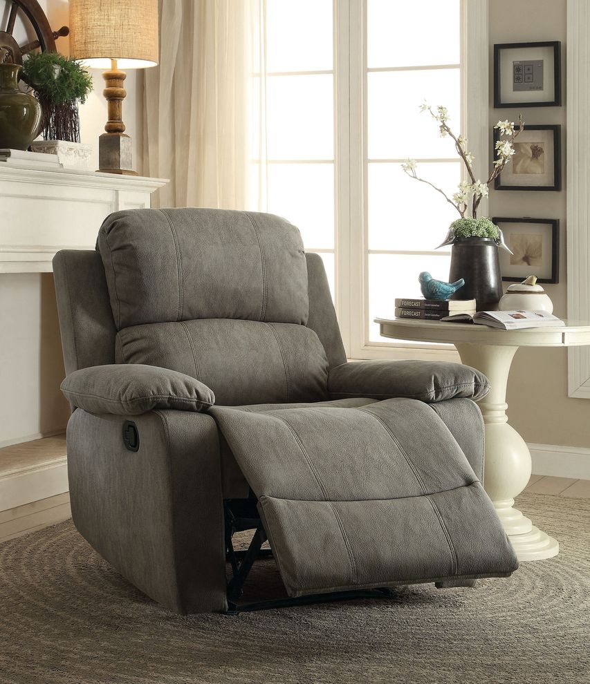Polished micriofiber recliner chair in gray by Acme