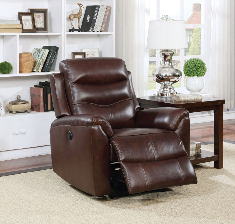 Top grain brown leather power motion recliner by Acme