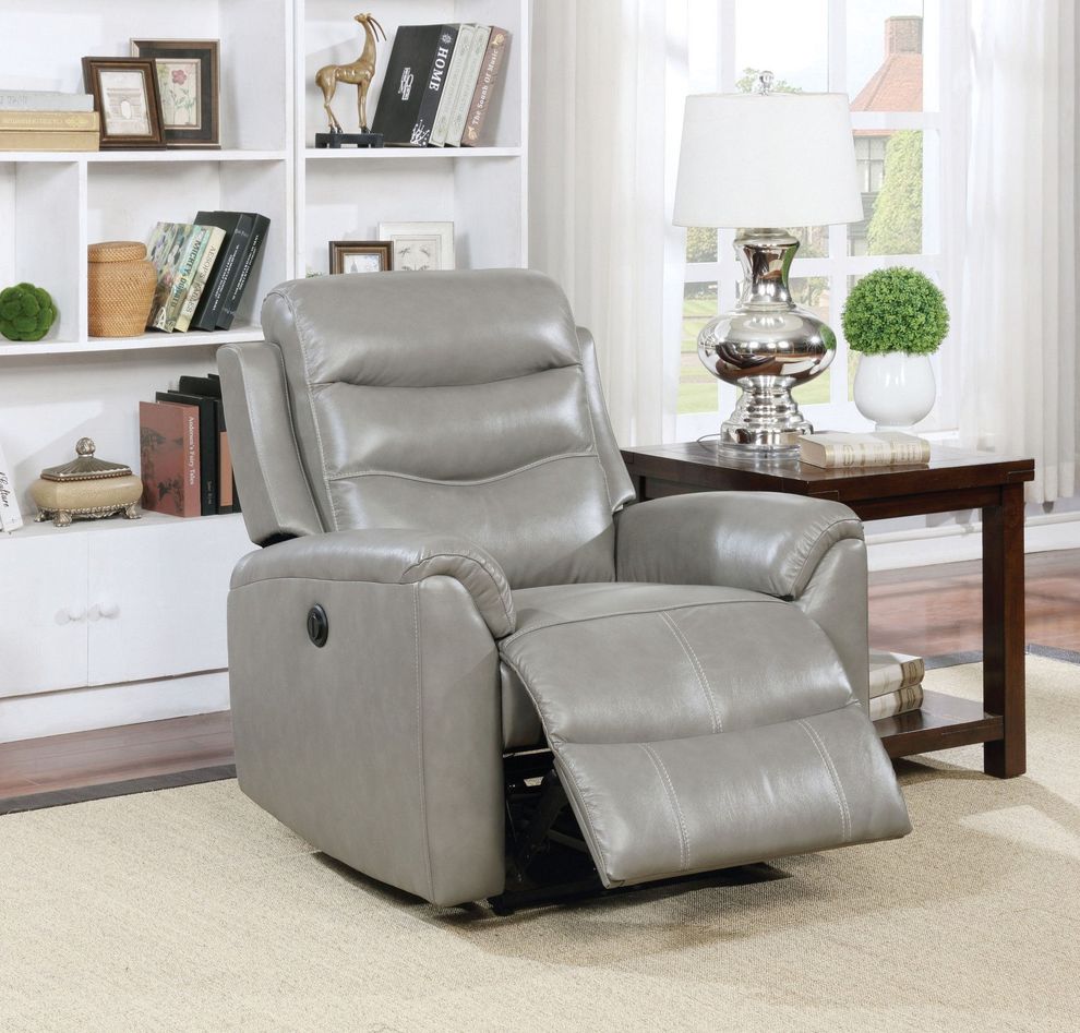 Top grain gray leather power motion recliner by Acme