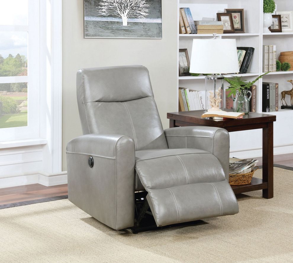 Gray top grain leather power motion recliner by Acme