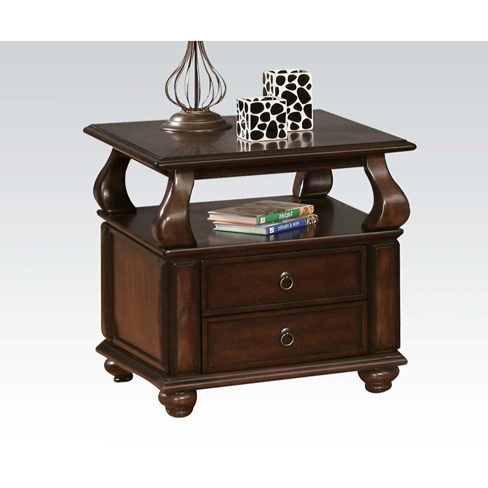 Walnut finish traditional end table w/ drawers by Acme