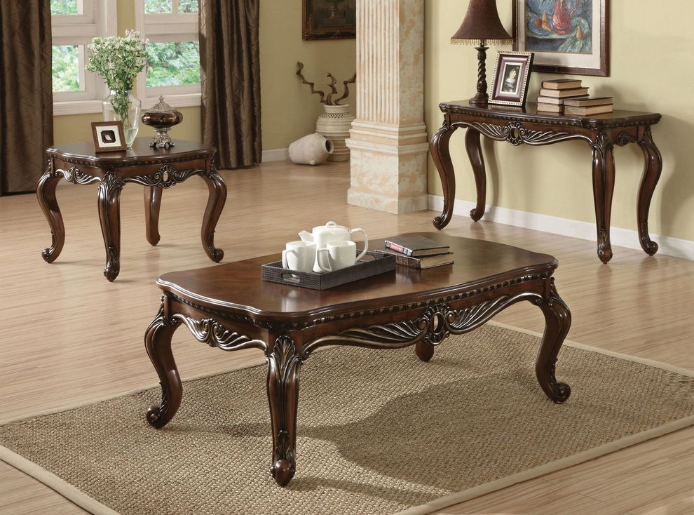 Brown cherry wood traditional coffee table by Acme