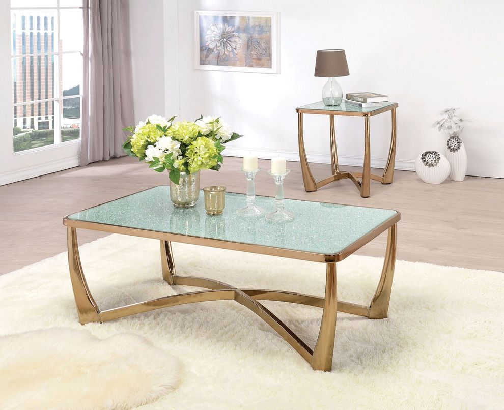 Champagne finish crackle mirror coffee table by Acme