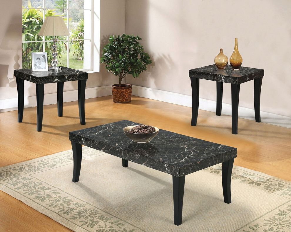 Faux marble top / black finish coffee table set by Acme