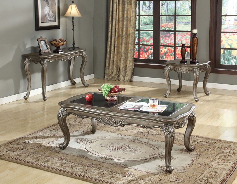 Antique platinum finish granite top coffee table by Acme