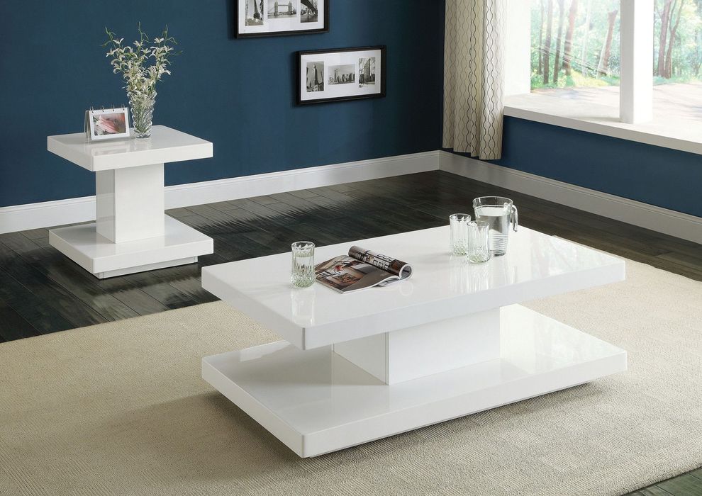 White coffee table with high-gloss finish by Acme