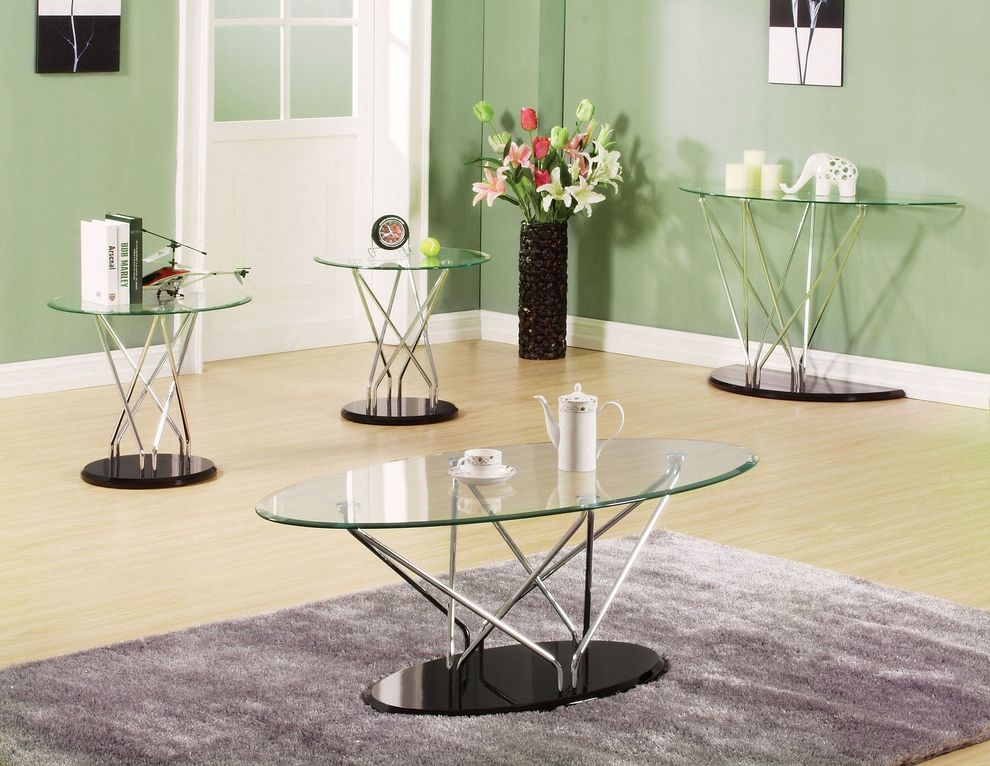 Glass top / chrome base 3pcs coffee table set by Acme