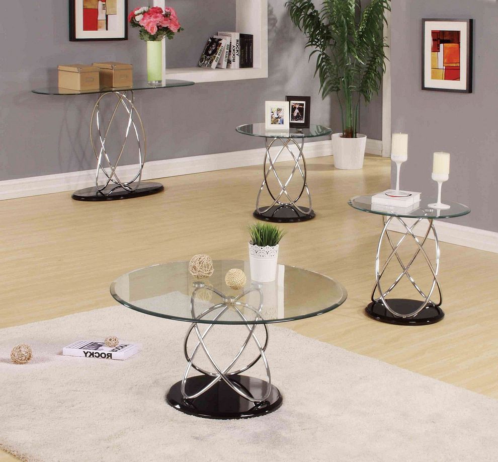 Chrome black finish / clear glass top coffee table by Acme