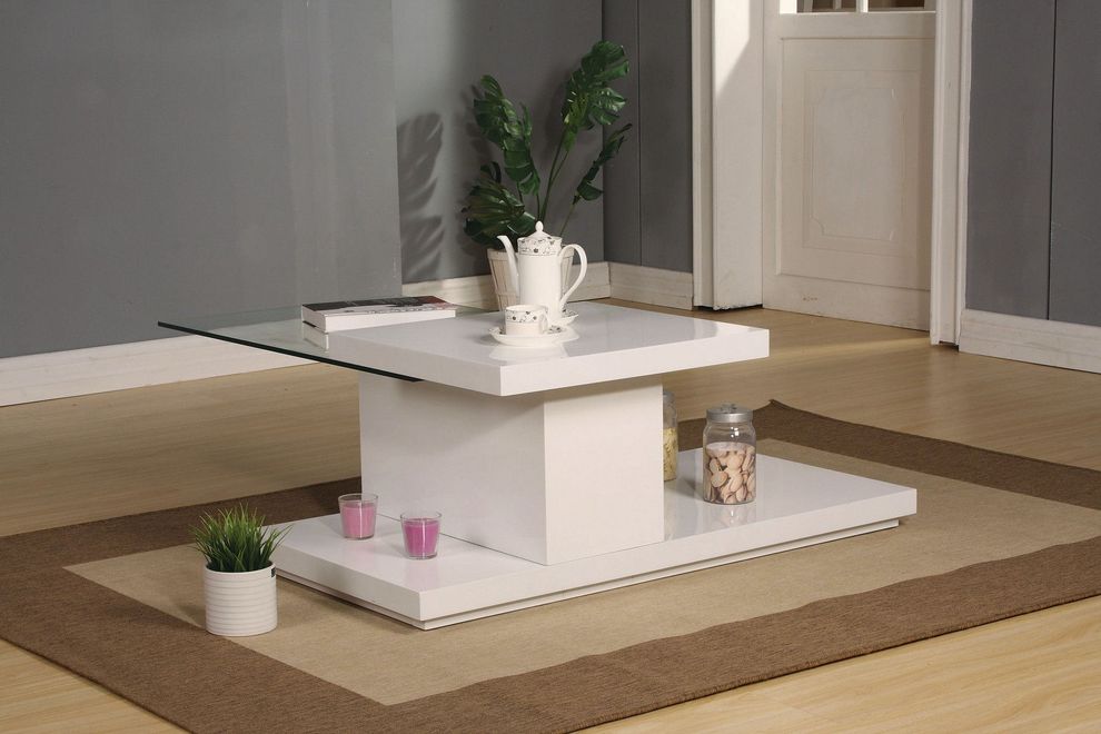 White coffee table with glass swivel top by Acme
