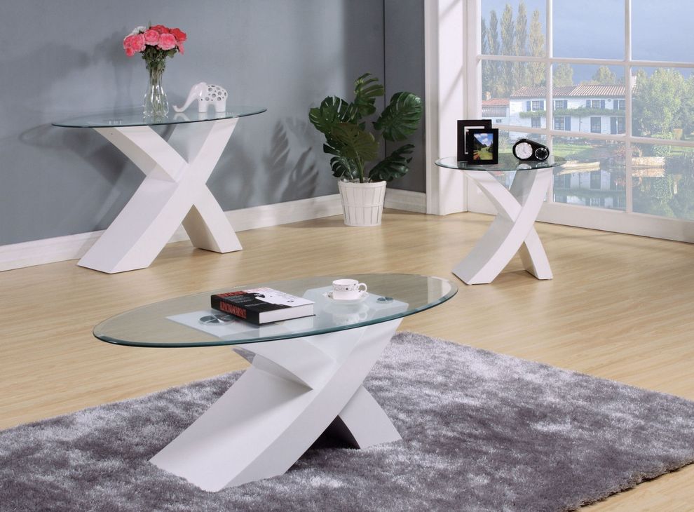 White finish / glass top coffee table by Acme