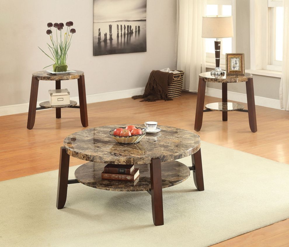 Faux marble top / cherry finish coffee table by Acme