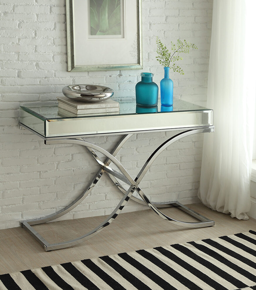 Mirrored top & chrome sofa table, mirrored top & chrome by Acme