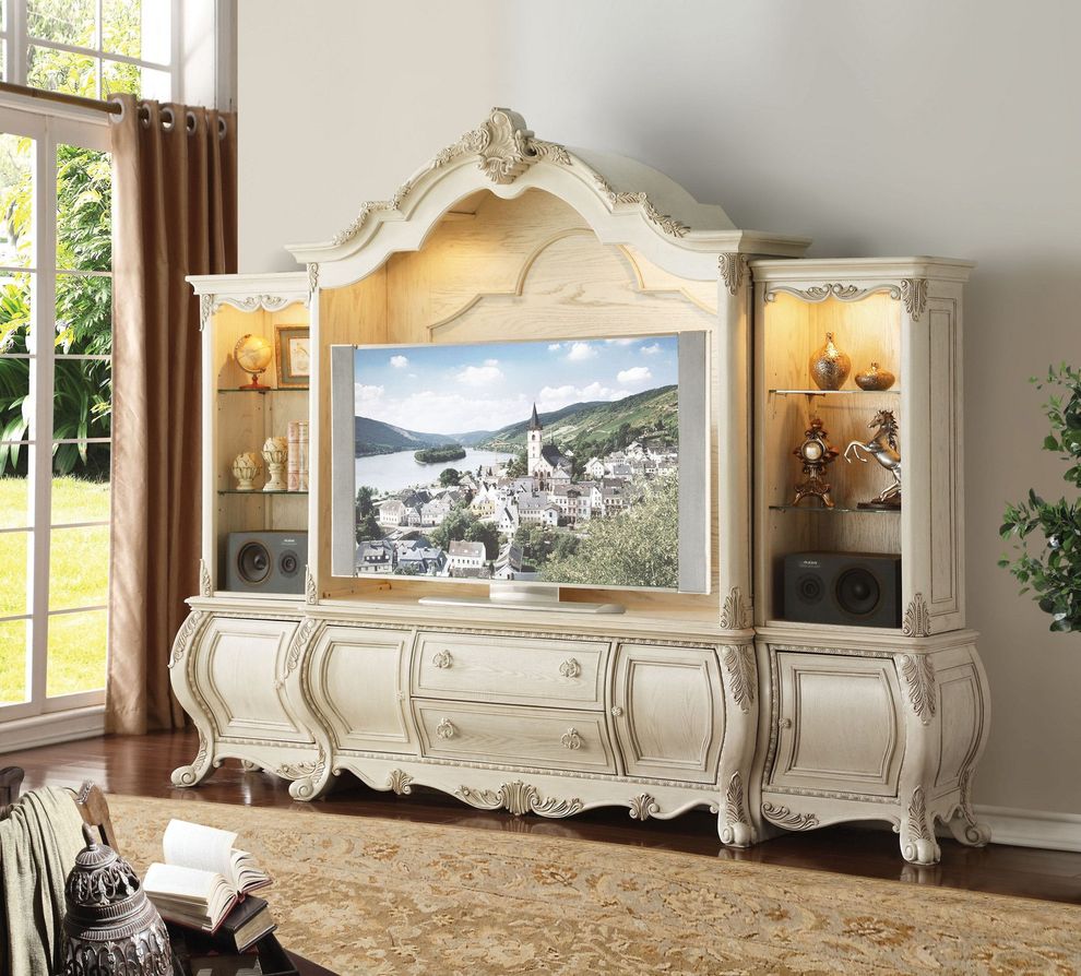 Traditional antique white wall unit w/ tv-console by Acme