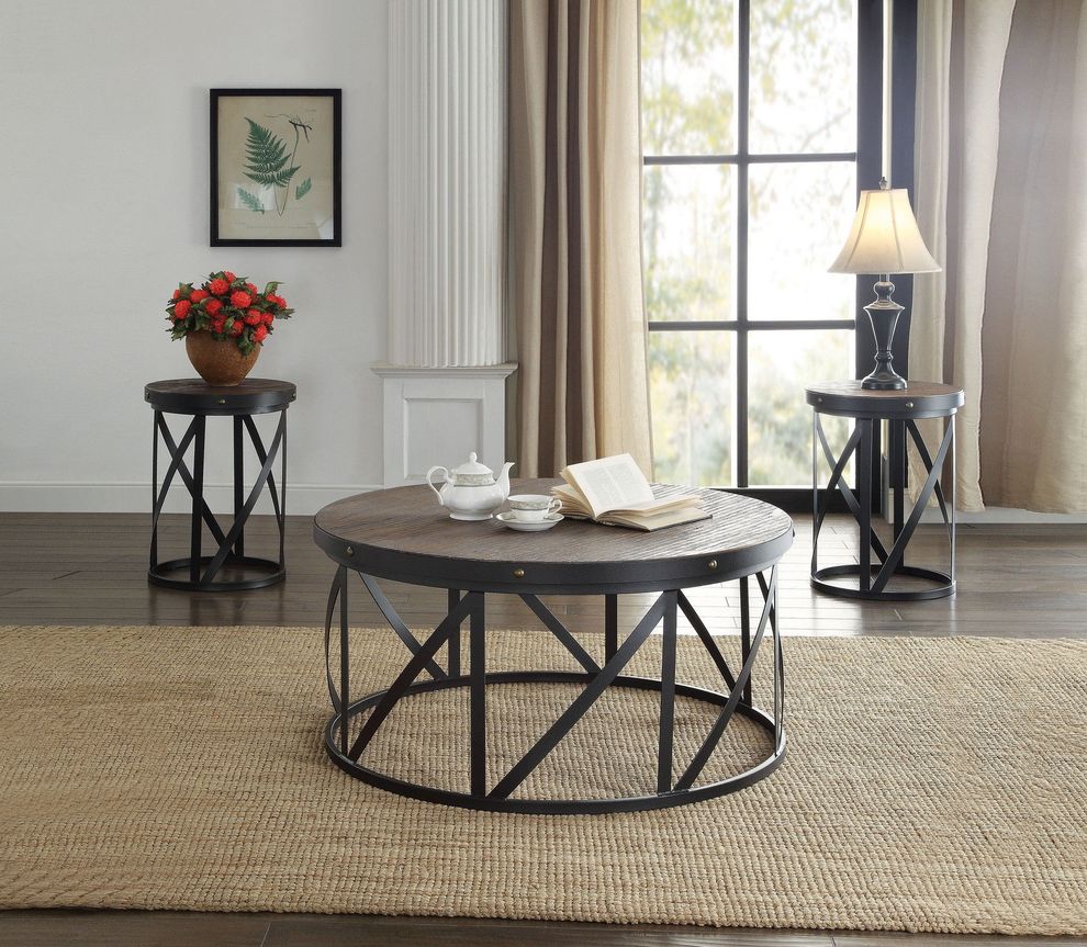 3pcs round coffee/end tables set by Acme