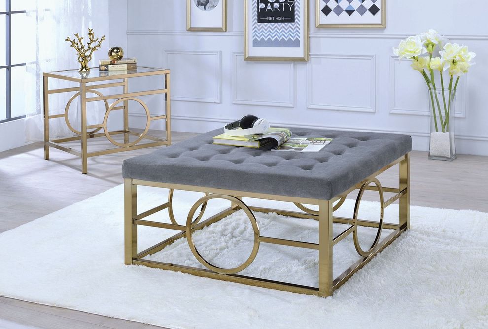 Fabric / champagne metal cocktail ottoman / coffee table by Acme