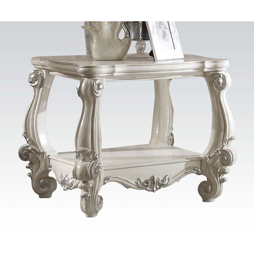 Bone white wood top end table by Acme
