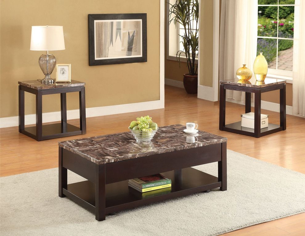 Faux marble top espresso finish coffee table by Acme